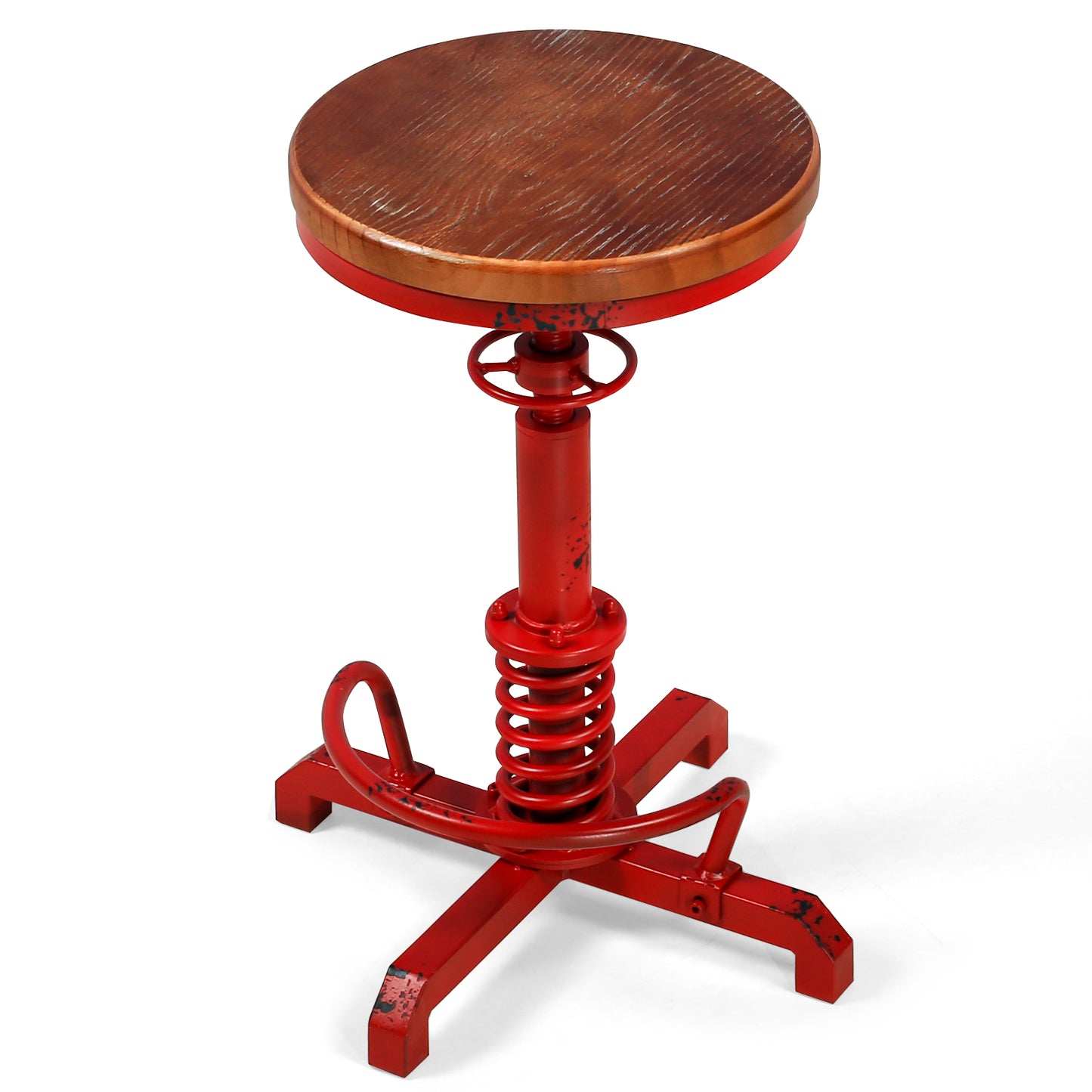American Antique Steampunk Bar Stool 20.47"-24.41"  Vintage Farm Wooden Seat Tractor Stool Kitchen Swivel Height Adjustable bar Stool （Antique Red）