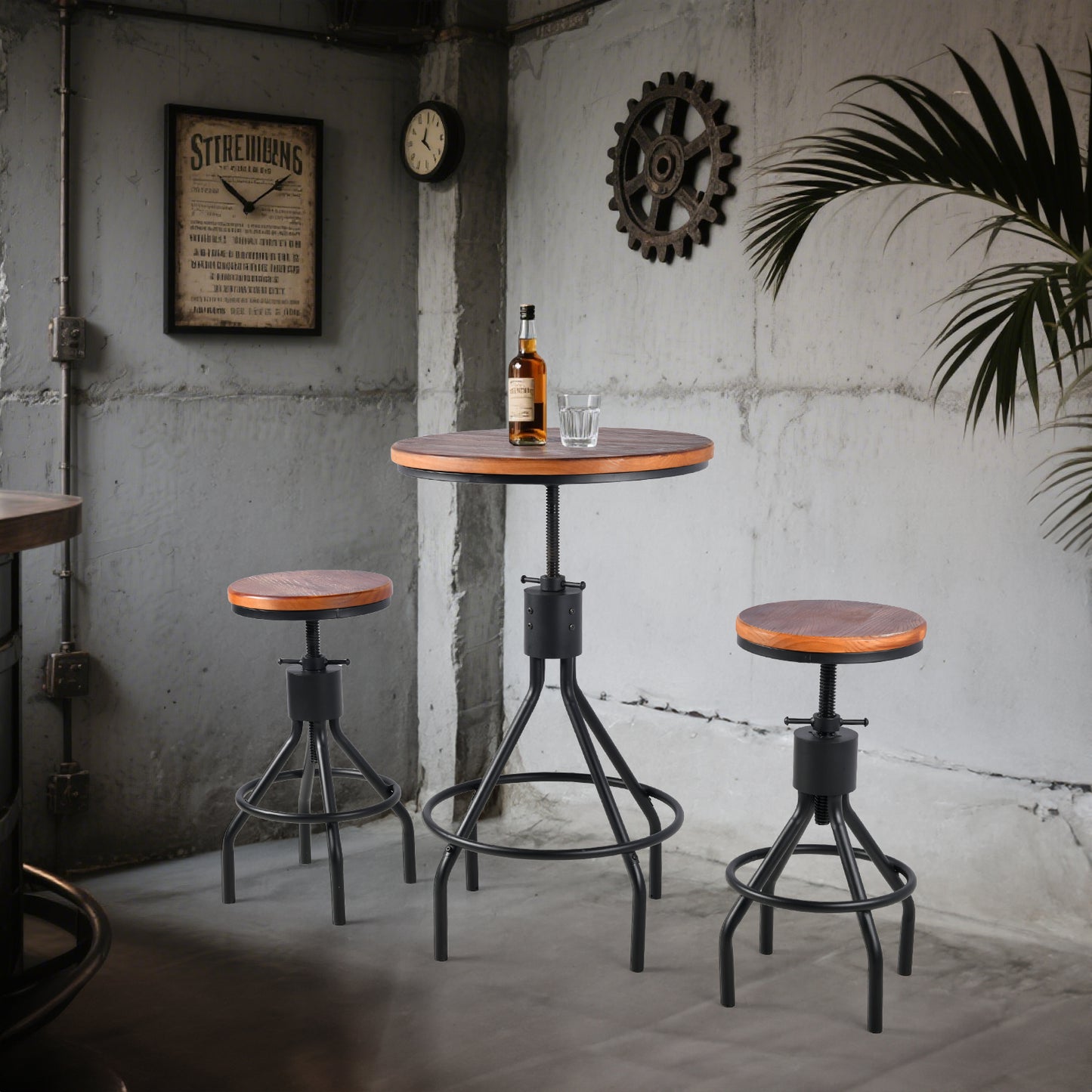 Set OF 3,Industrial Bar Table  Person Rustic Bistro Table with Chairs Vintage Cafe Table Set Farmhouse Breakfast Table Set