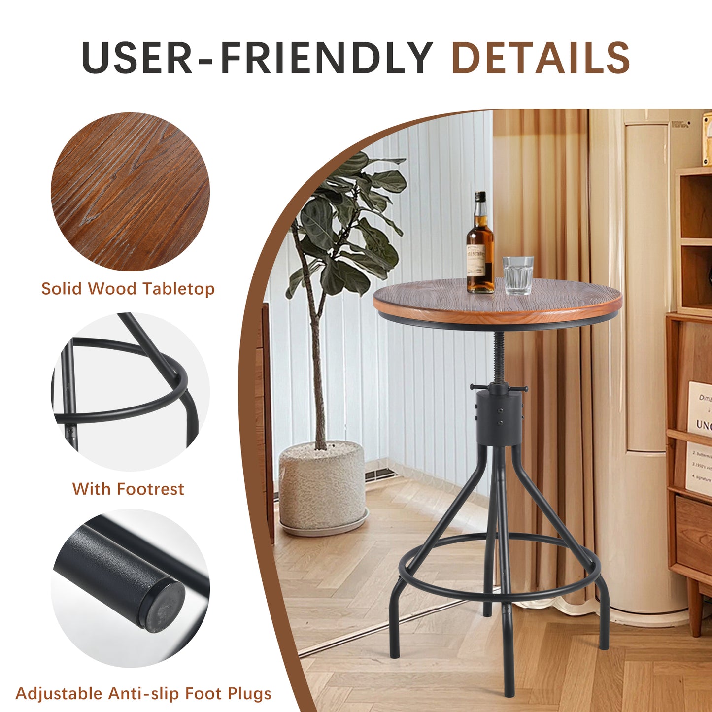 Set OF 3,Industrial Bar Table  Person Rustic Bistro Table with Chairs Vintage Cafe Table Set Farmhouse Breakfast Table Set