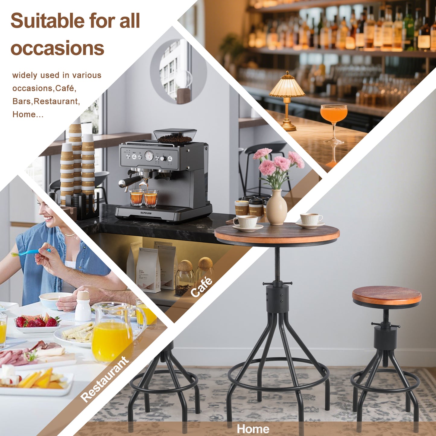 Set OF 3,Industrial Bar Table  Person Rustic Bistro Table with Chairs Vintage Cafe Table Set Farmhouse Breakfast Table Set