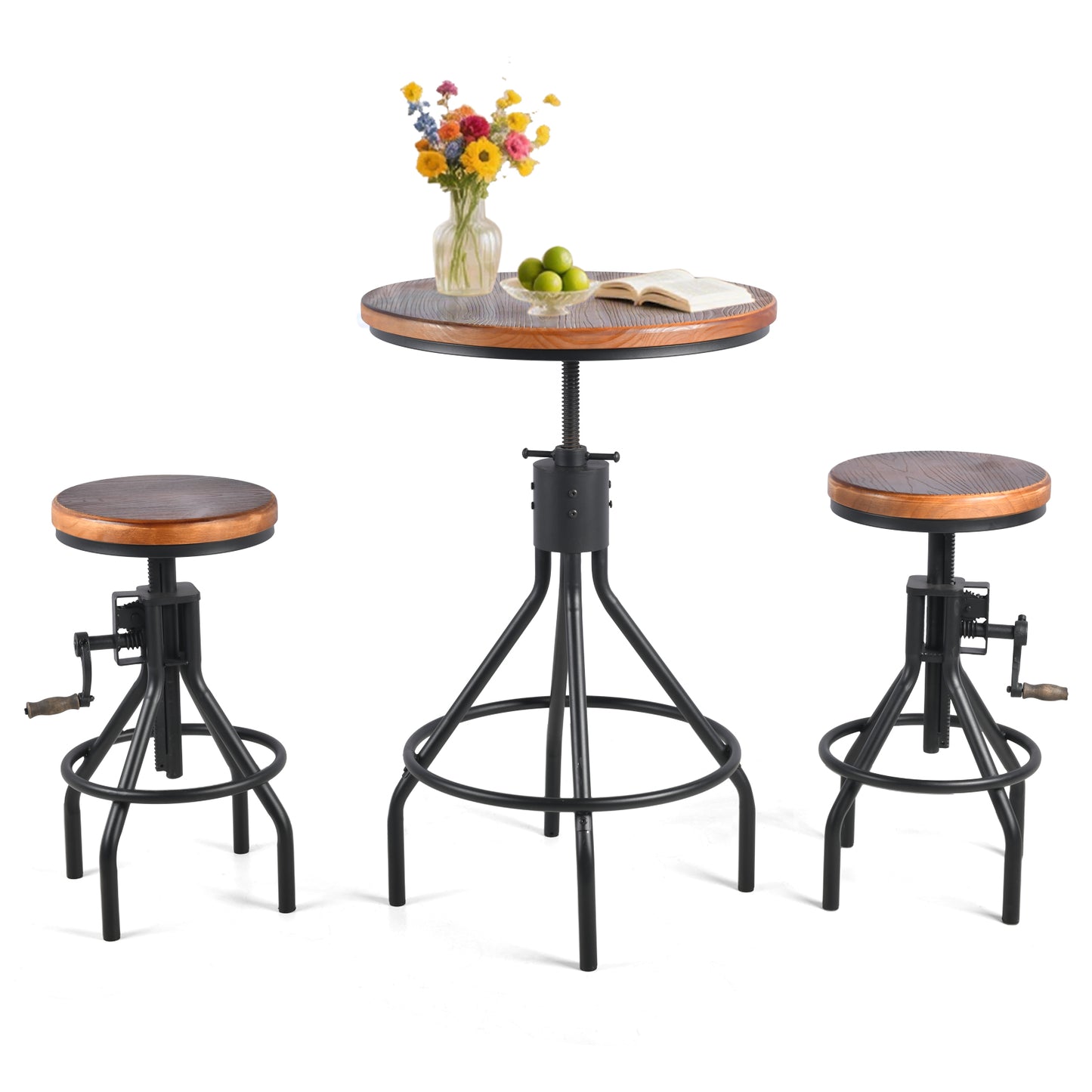 Set OF 3,Industrial Bar Table  Person Rustic Bistro Table with Chairs Vintage Cafe Table Set Farmhouse Breakfast Table Set
