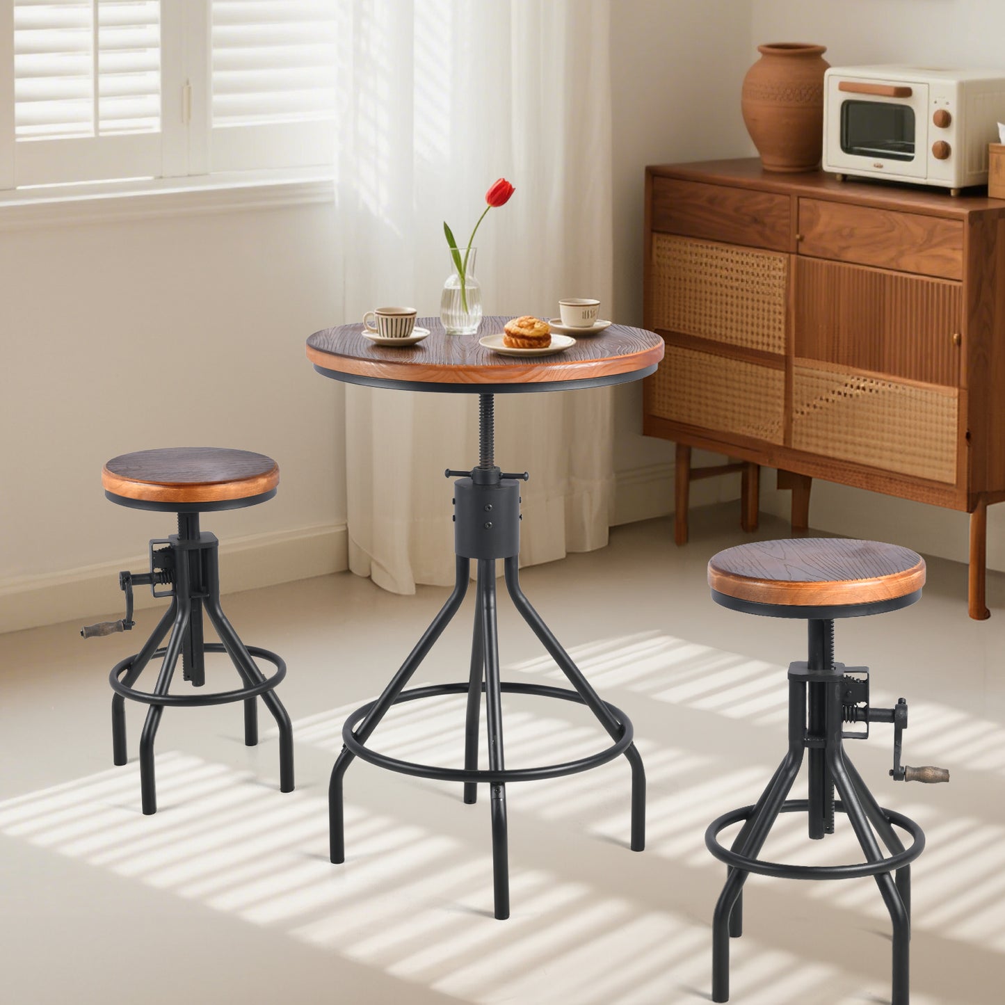 Set OF 3,Industrial Bar Table  Person Rustic Bistro Table with Chairs Vintage Cafe Table Set Farmhouse Breakfast Table Set