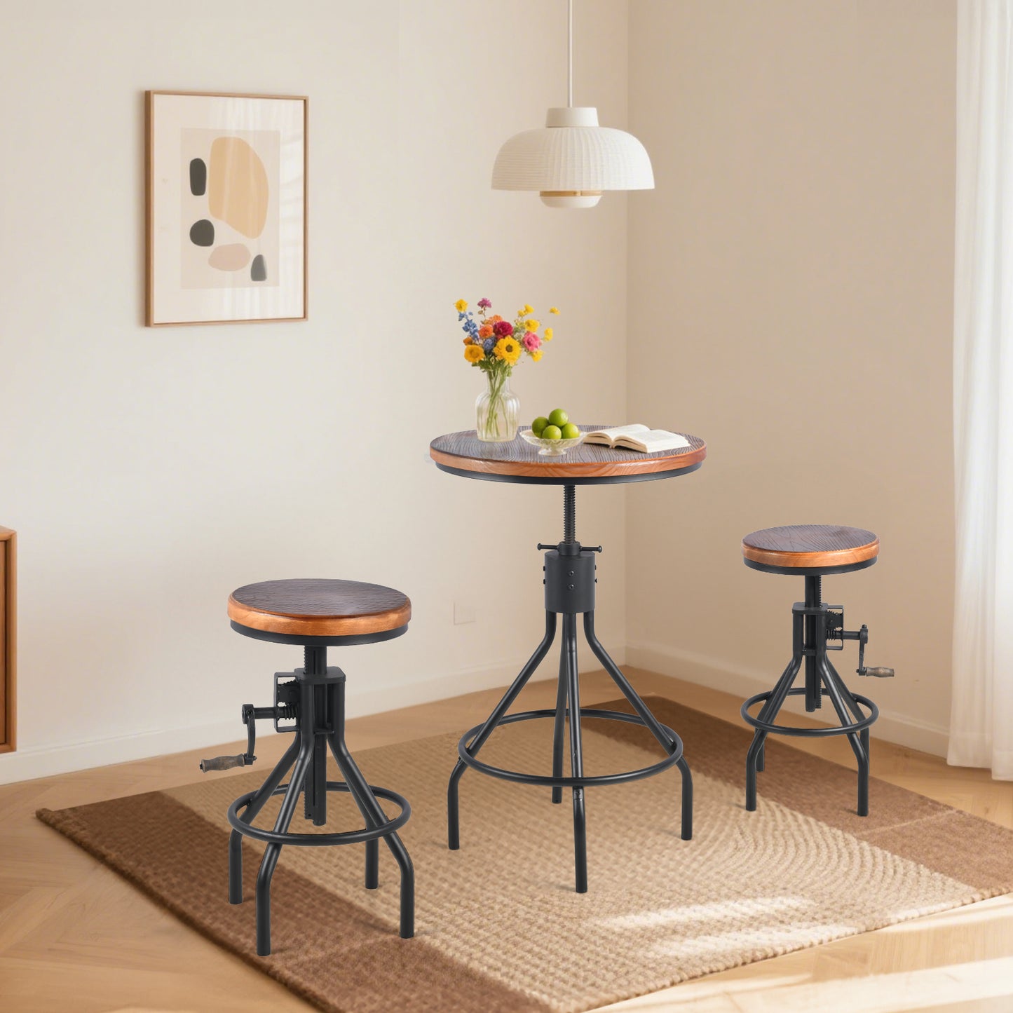 Set OF 3,Industrial Bar Table  Person Rustic Bistro Table with Chairs Vintage Cafe Table Set Farmhouse Breakfast Table Set