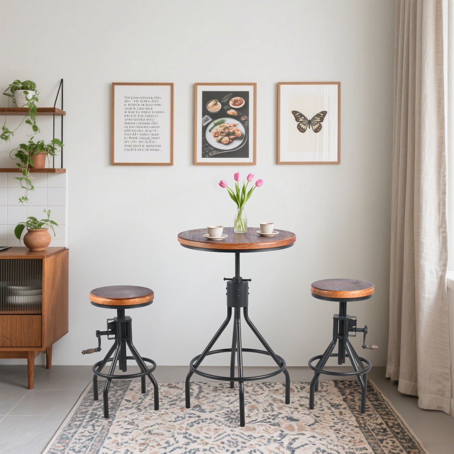 Set OF 3,Industrial Bar Table  Person Rustic Bistro Table with Chairs Vintage Cafe Table Set Farmhouse Breakfast Table Set