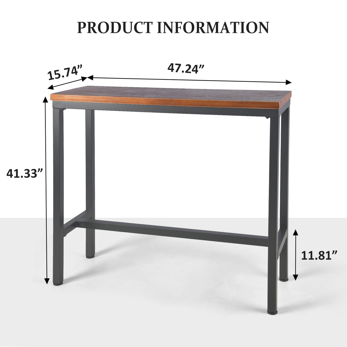 Industrial 41.33inch Height Bar Table Vintage Design Bistro Table Rustic Kitchen Dining Breakfast Desk Farmhouse Office Computer Desk Wooden Top Pub Coffee Table(Brown)
