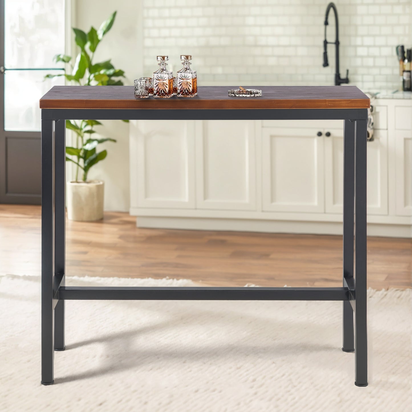 Industrial 41.33inch Height Bar Table Vintage Design Bistro Table Rustic Kitchen Dining Breakfast Desk Farmhouse Office Computer Desk Wooden Top Pub Coffee Table(Brown)