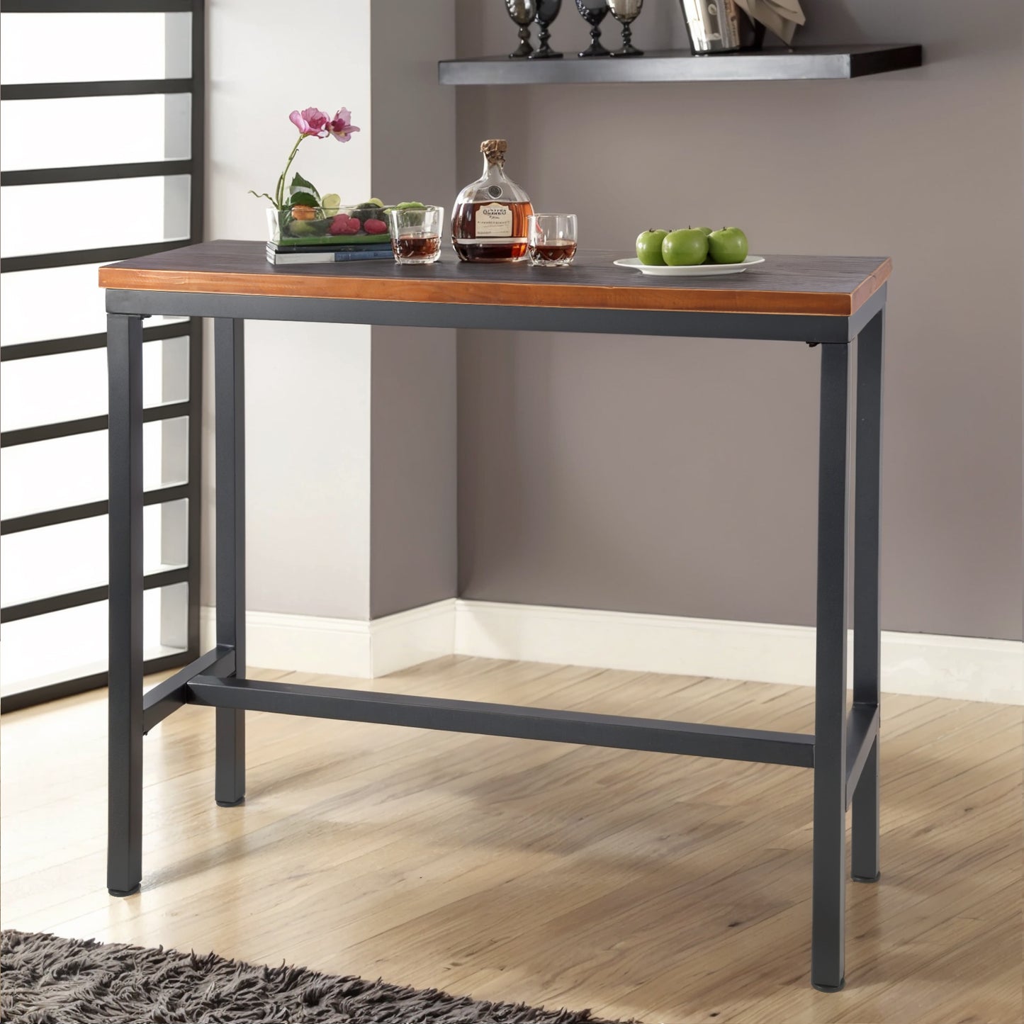 Industrial 41.33inch Height Bar Table Vintage Design Bistro Table Rustic Kitchen Dining Breakfast Desk Farmhouse Office Computer Desk Wooden Top Pub Coffee Table(Brown)