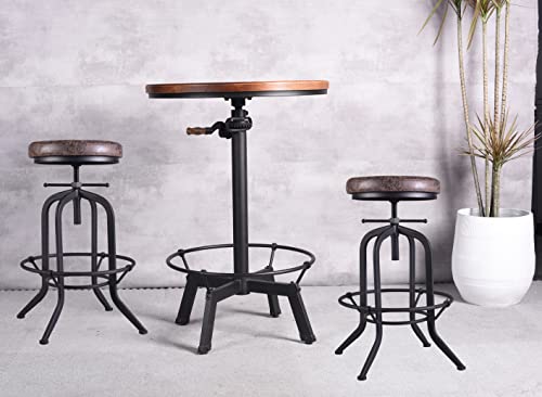 Crank Handle Bar Table (33.5-39.4 Inch Tall) and Counter Bar Stool (24-30 Inch) Bundle, Industrial Swivel Adjustable