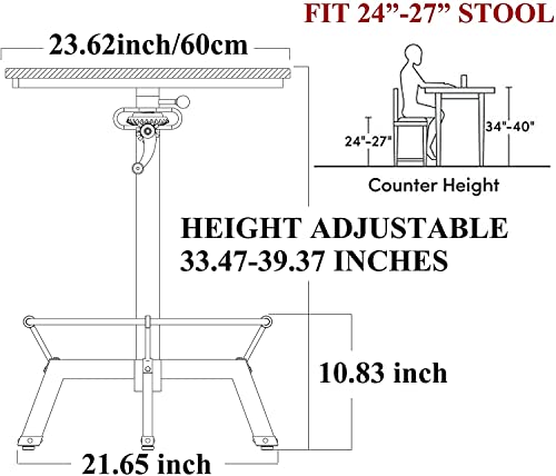 Industrial Bar Table 33.47 39.37inch Height Adjustable Swivel
