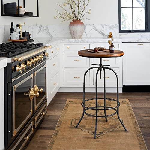 Industrial Bar Table-37.4 Inch-45.3 Inch Tall-Swivel Adjustable Bar Height Bistro Pub Table-23.7 Inch Round Wood Top Metal Base (Black/Brown)
