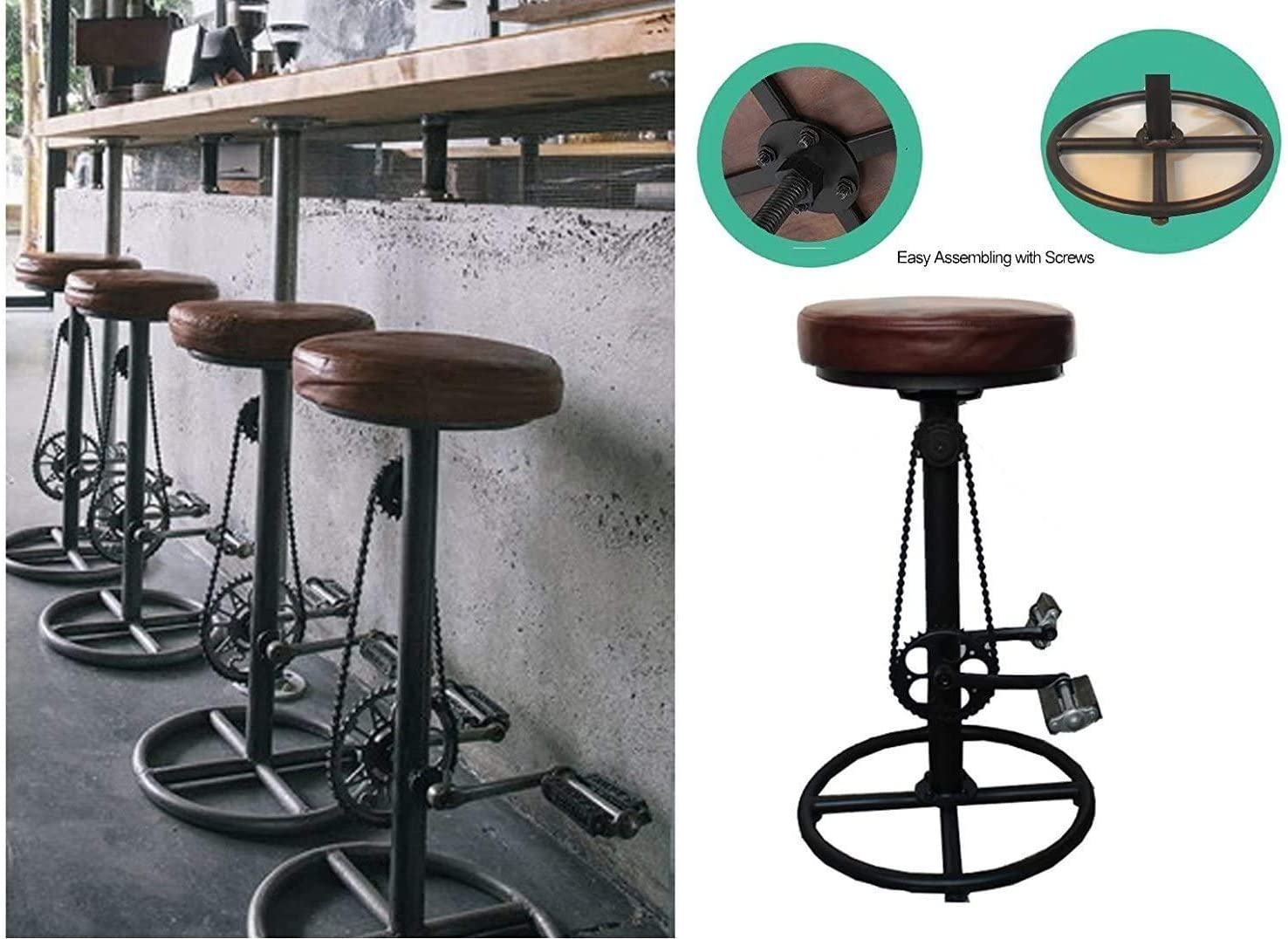 bar stool with pedals Vintage DIY Bar Stool Bicycle Chain Iron Pedal Retro Industrial Height – TOPOWERLIVING
