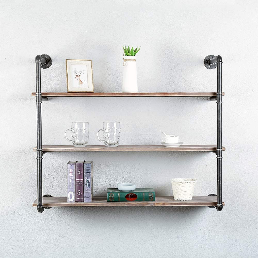 DIY Industrial Black Pipe Bookshelf Wall Ceiling Mounted Open Bookshelf Parts Bracket Kit DIY Project  Plank not Included