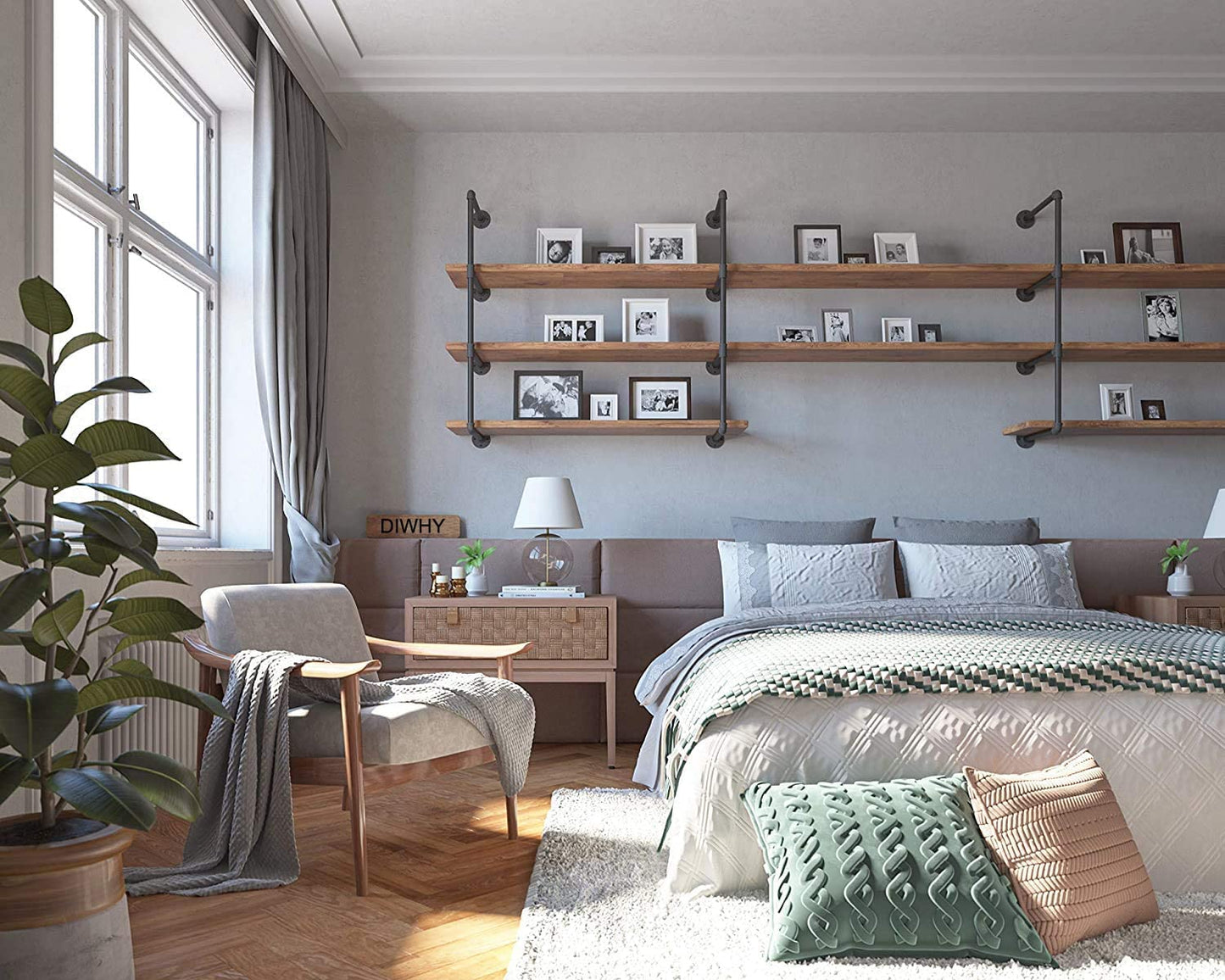 DIY Industrial Black Pipe Bookshelf Wall Ceiling Mounted Open Bookshelf Parts Bracket Kit DIY Project  Plank not Included