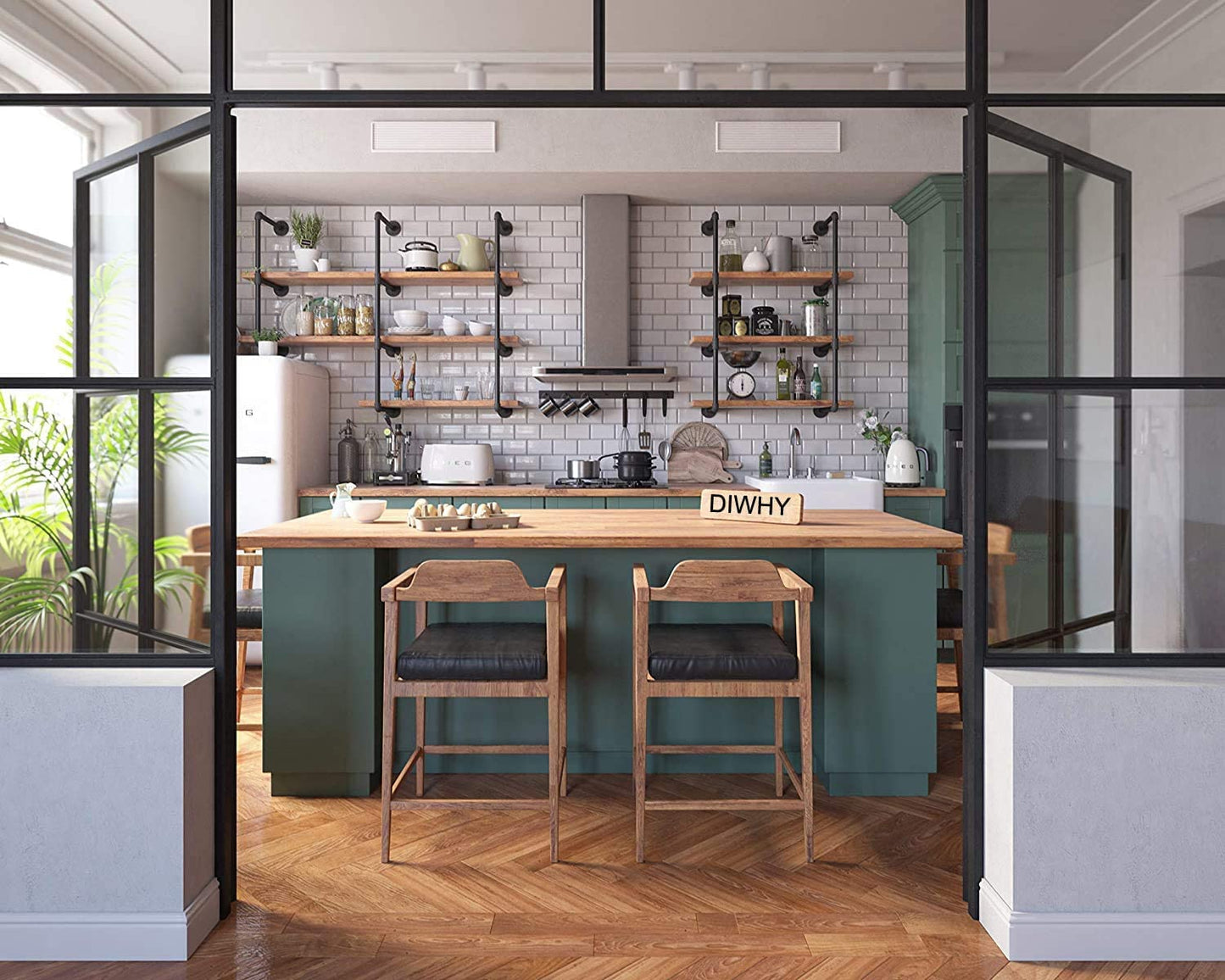 DIY Industrial Black Pipe Bookshelf Wall Ceiling Mounted Open Bookshelf Parts Bracket Kit DIY Project  Plank not Included