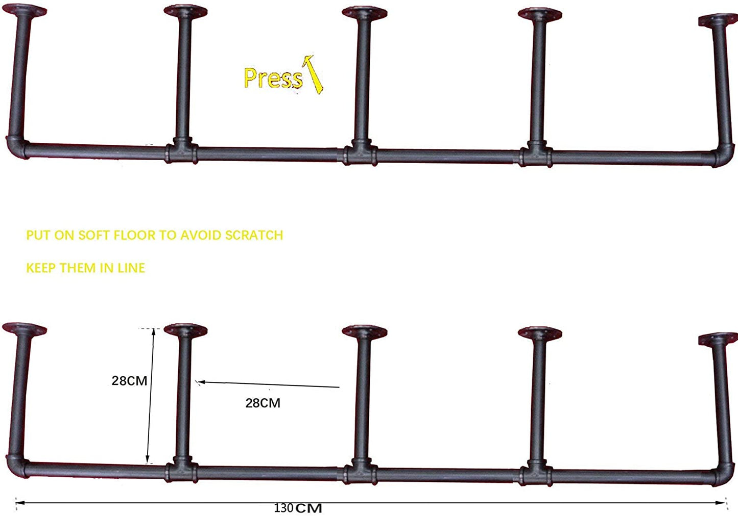 DIY Industrial Black Pipe Bookshelf Wall Ceiling Mounted Open Bookshelf Parts Bracket Kit DIY Project  Plank not Included