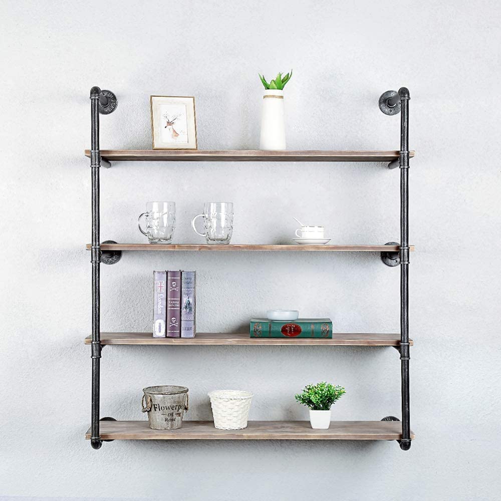 DIY Industrial Black Pipe Bookshelf Wall Ceiling Mounted Open Bookshelf Parts Bracket Kit DIY Project  Plank not Included