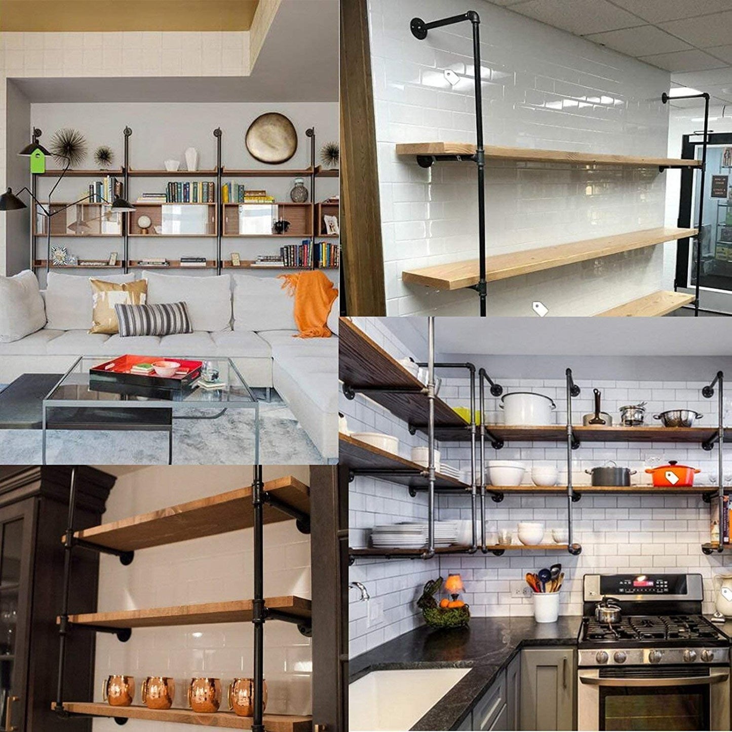 DIY Industrial Black Pipe Bookshelf Wall Ceiling Mounted Open Bookshelf Parts Bracket Kit DIY Project  Plank not Included